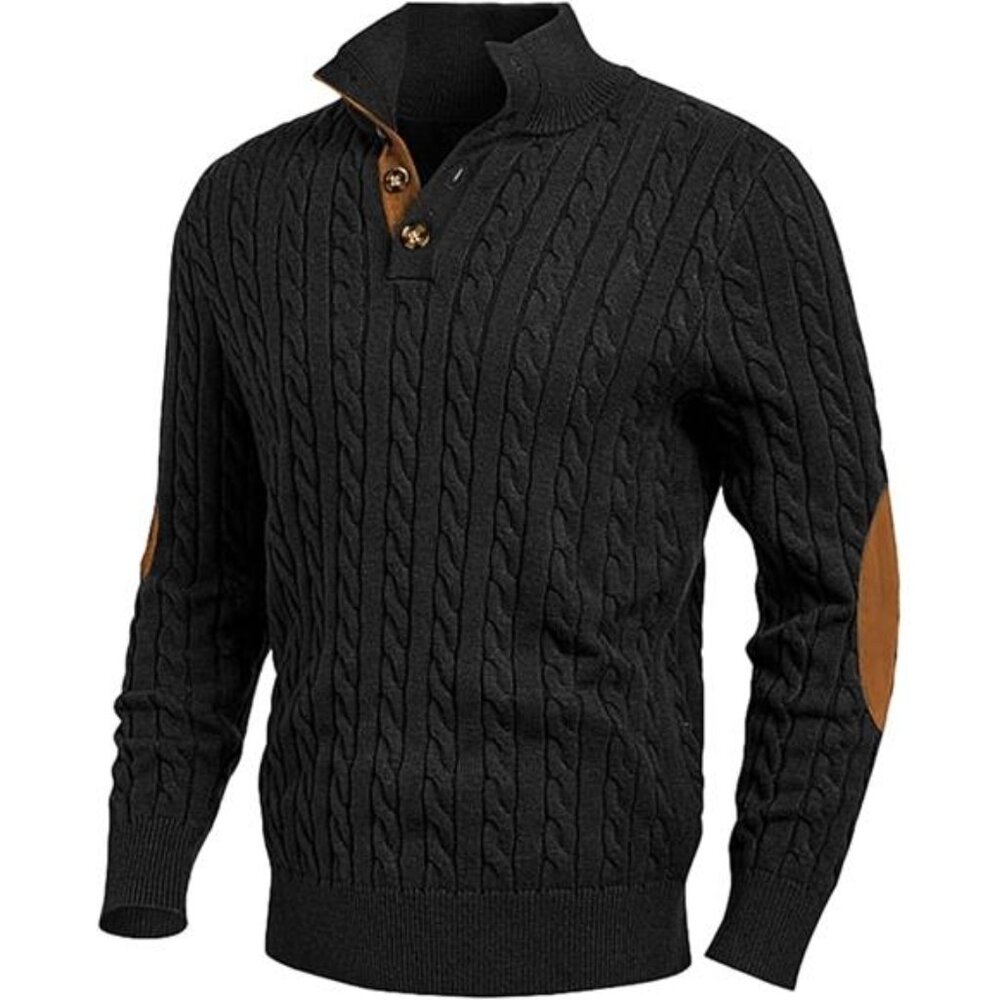 Men's Cable Knit Pullover Sweater Casual Stand Collar Button Knitted - Picture 7 of 7